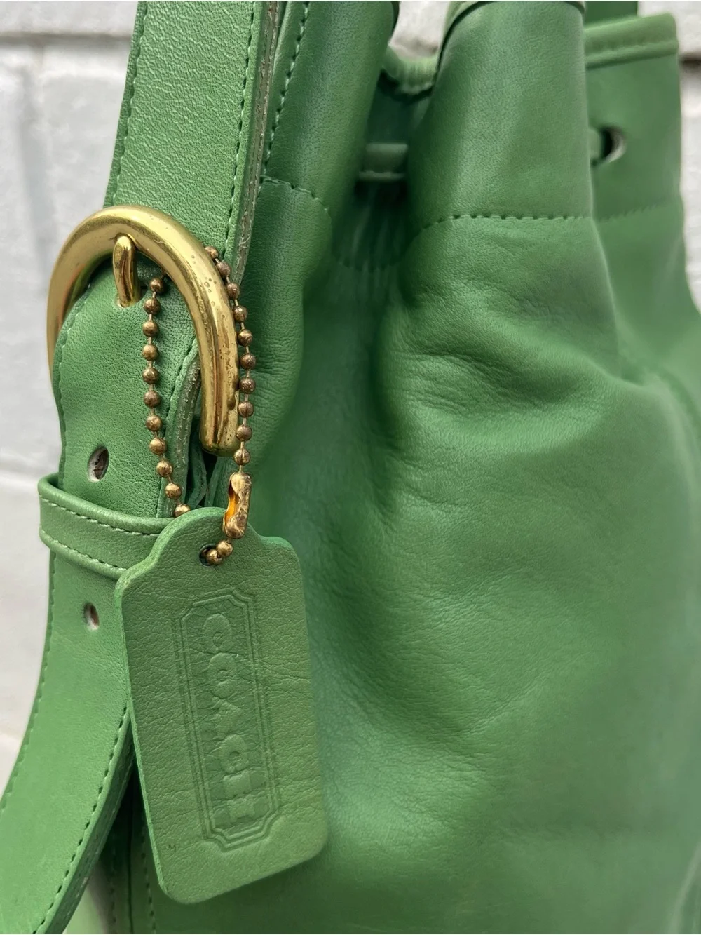 π Vintage 4151 Green Leaf Coach Thompson Drawstring Bucket Bag π - Picture 9 of 14